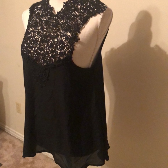 Nella Fantasia black top with crochet yoke, medium - Picture 4 of 6